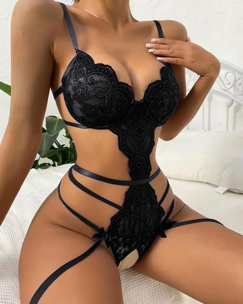 Sexy deep V lace one-piece